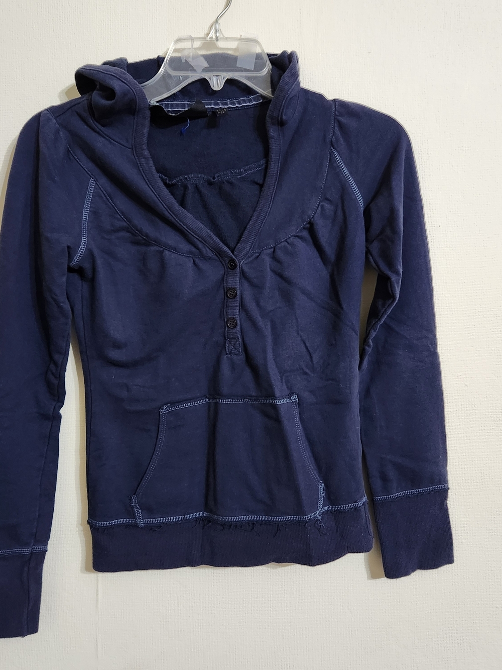 Women's Navy Hooded Henley Pullover Sweatshirt
